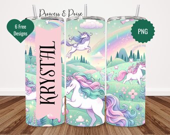 Unicorn Tumbler Wrap PNG Add Your Own Name 20 oz Tumbler Design Seamless Sublimation Instant Digital Download