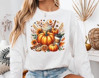 Herbst Kaffee Getränk Png, Herbst Sublimationsentwürfe, Orange Pumpkin Latte png, Kaffee Sublimation Png, Herbst T-Shirt, Herbst Getränk Design, PSL