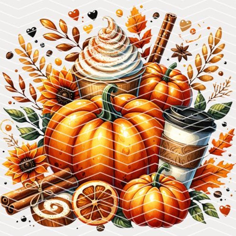 Fall Coffee Drink Png, Autumn Sublimation Designs, Orange Pumpkin Latte ...