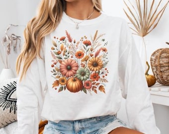 Boho Pumpkin Floral Png, Boho Floral Fall Png, Retro Fall Png, Autumn Vibes Png, Cottagecore Shirt, Pumpkin Png, Fall Sublimation
