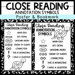 Close Reading Bookmark & Poster | Annotation Tool | Composition Notebook Themed
