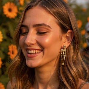 Skeleton Earrings Gold Skull Skeleton Drop Earrings Unique Dangle Earrings Halloween Jewelry Gothic Earrings unique Halloween earrings