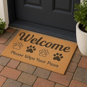 Wipe Your Paws Welcome Mat Dog Paw Print Doormat Funny Front Porch Entry Rug Cute Pet Lover Gift Coir Outdoor Mat for Dog Owners