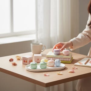 Mini-makaron-sojaljus: Festgåva, heminredning, aromaterapi med lavendeldoft