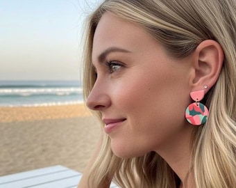 Hot Pink Polymer Clay Dangle Earrings: Lightweight Statement Jewelry
