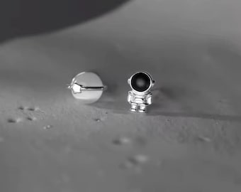 Asymmetric Space Earrings: Planet And Astronaut Opal Studs