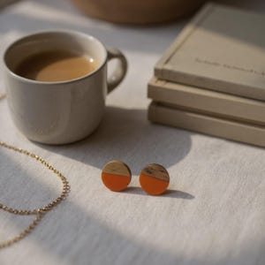 Wood Resin Stud Earrings: Minimalist Boho Style, Hypoallergenic