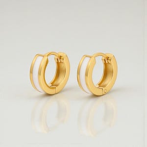 Mini Gold and white Chunky Hoops: Micro Huggies for everyday wear