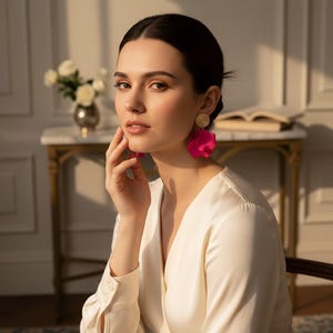 Hot Pink Flower Petal Earrings: Summer statement Acrylic Dangles