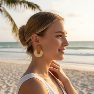 Rustikale Boho Ohrringe: Holz Oval Weiß Kreis Drop Statement Baumeln