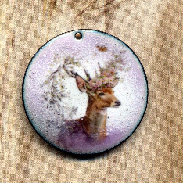 Handmade Enamel Deer Pendant Copper Blue White Amulet Necklace Component Vitreous Enamel Jewelry making supply by annabeads72