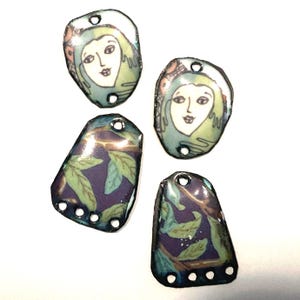 Visage amusant et ajouts en émail, paire de composants artisanaux de breloques en cuivre Liens pour la fabrication de bijoux par annabeads72