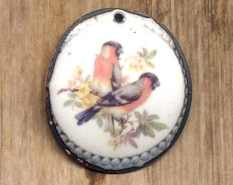 Handmade Enamel Bird Pendant Copper Artisan Necklace Component Bird Enamel Jewelry making supply by annabeads72
