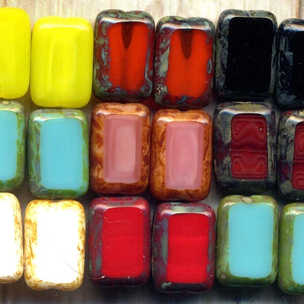 Czech Glass Beads Mix, Table Cut Rectangular beads perfect for earrings, Hand Polished Try it On Color mix Beads 10