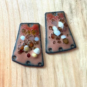 Handmade Enamel Charms Rustic Copper Skinny Charm Earrings Component pair Jewelry making links annabeads72