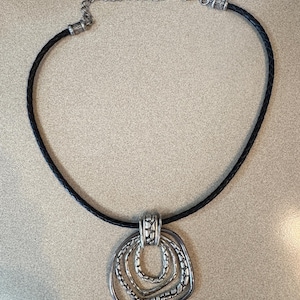 Chico&#39;s Black Cord Necklace with Silver Tone 2&quot; Pendant