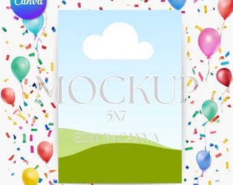 Canva födelsedagsinbjudningsmockup, 5x7-kortmall (digital nedladdning)