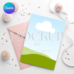 Maqueta de invitación de Canva, maqueta de invitación o tarjeta de 5" x 7", perfecta para vendedores de Etsy, fácil de arrastrar y soltar en Canva.