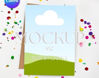Canva födelsedagsinbjudningsmockup, 5x7-kortmall (digital nedladdning)