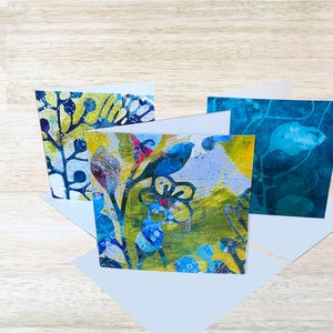 3er Set Blaue Grußkarten, Blanko-Karten, Original, nachhaltig produziert, umweltfreundlich, für alle Gelegenheiten, Dankes-Karten