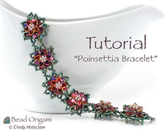 TUTORIAL - Poinsettia Bracelet with Dragon Scale beads - PDF Pattern Only