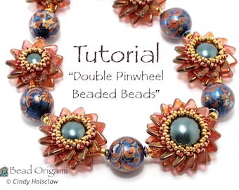 TUTORIAL - Double Pinwheel Beaded Beads with 2-hole triangle beads - PDF Pattern Only