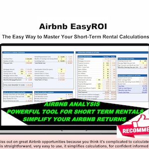 Airbnb EasyROI. Short term rental ROI calculator. Template Spreadsheet Airbnb Host Vacation Rental Property Vrbo (Excel and/or Google Sheet)