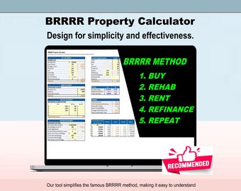 Property Investment Calculator BRRRR Method (Buy, Rehab, Rent, Refinance, Repeat) Ultimate tool for real estate investors Excel Google Sheet