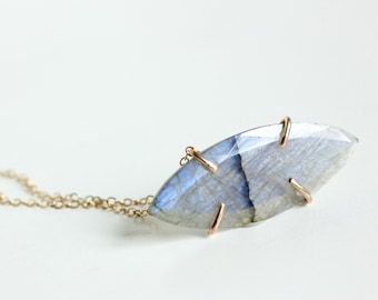 Marquise Labradorite necklace in solid and 14k gold fill