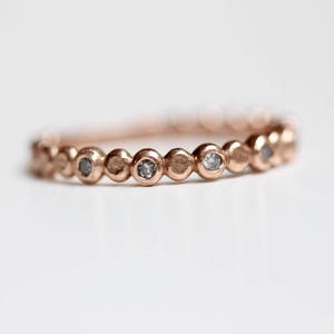 Grey Diamond Wedding Band Recycled 14k Rose Gold Beaded Salt and Pepper Diamond Stacking Ring Bezel Set Diamond Ring image 1