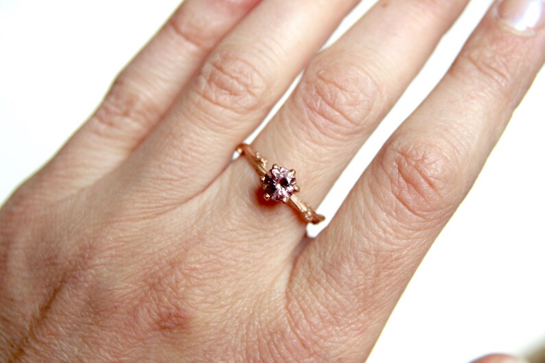 Pink Garnet Solitaire Ring in Recycled 14k Gold Size 7 Prong Set Blush Pink Gemstone Engagement Ring Diamond Alternative image 4