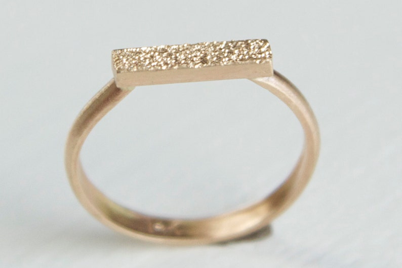 14k Gold Bar Ring Gold Bar Ring Pave Finish Gold Ring Etsy
