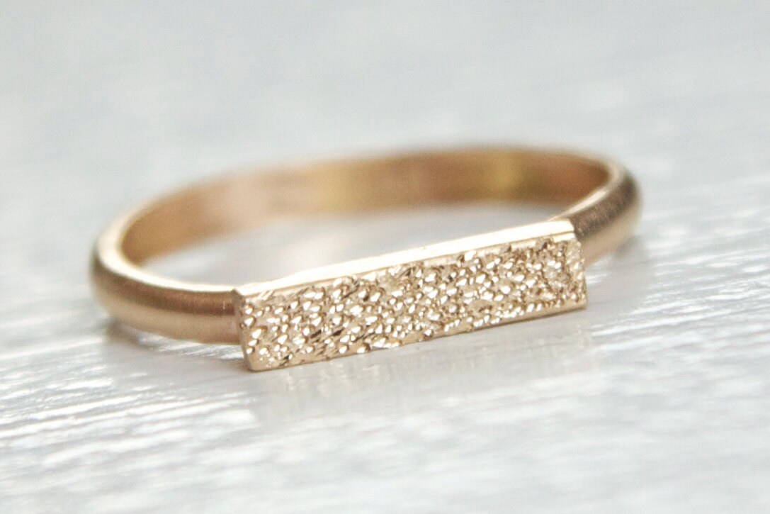 14k Gold Bar Ring Gold Bar Ring Pave Finish Gold Ring Etsy