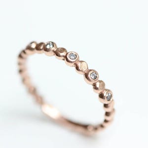 Grey Diamond Wedding Band Recycled 14k Rose Gold Beaded Salt and Pepper Diamond Stacking Ring Bezel Set Diamond Ring image 3