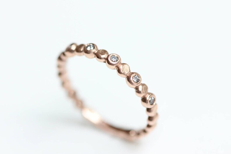 Grey Diamond Wedding Band Recycled 14k Rose Gold Beaded Salt and Pepper Diamond Stacking Ring Bezel Set Diamond Ring image 3