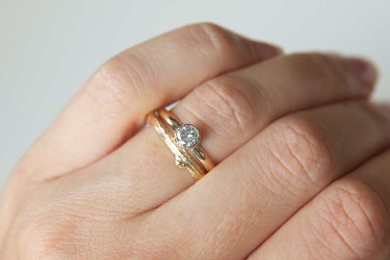 Diamond Engagement Ring Recycled 14k White and Yellow Gold Etsy