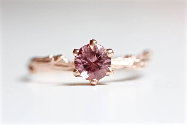 Pink Garnet Solitaire Ring in Recycled 14k Gold Size 7 Prong Set Blush Pink Gemstone Engagement Ring Diamond Alternative image 1