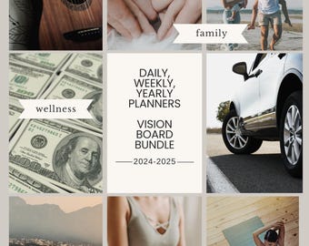 Vision Board and Planner Bundle | Daily, Weekly, Yearly Goal Setters | Printable and Digital Organizers