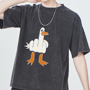 Camiseta de pato, camiseta engraçada de pato com dedo médio, camiseta da moda, camiseta ofensiva de pato rude, camiseta retrô, camiseta de humor para adultos, presente de aniversário para amigo