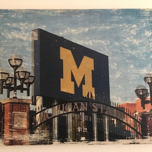 MICHIGAN Stadium Wood Photo Transfer - Fine Art Photography, Home Decor, Man Cave, Vintage Distressed Wall Art