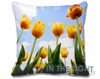 Reaching for Heaven - Yellow Spring Tulips - Fine Art Photography Pillow for home decor