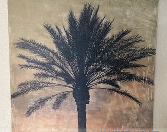 Palm Tree Sunset 4 - Florida, Wood Photo Transfer - Fine Art Photography, Home Decor, Vintage Distressed Wall Art