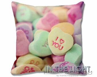Candy Hearts - Valentine's Day - Fine Art Photography Pillow for home decor