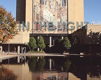 Notre Dame's Hesburgh Library and Reflection Pond - Fine Art Photography - 6x12 panoramic, other sizes available