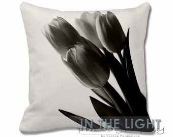 Tulips in Black & White - Fine Art Photography Pillow for home decor