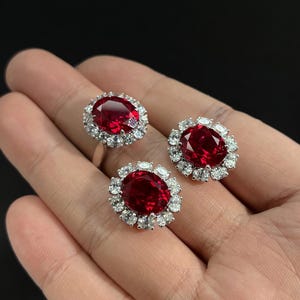 Lab Ruby Diana Ring Jewelry Set Oval Earrings Necklace Silver CZ
