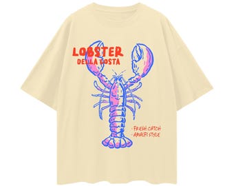 Hummer Krabbe Übergroßes T-Shirt, Küstensommer-Grafik-T-Shirt, Nautisches Fischer-Strand-Shirt