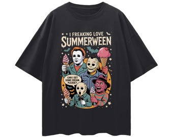 Sommer Halloween übergroßes T-Shirt, lustiges Gothic Horror Grafik T-Shirt, gruselige Saison Shirt