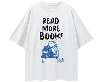 Lesen Sie mehr Bücher Übergroße Tropfen Schulter T-Shirt, Buch-Liebhaber-T-Stück Geschenk, Leseratte Leseratte