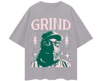 Grind Oversized Streetwear T-Shirt, Drop Shoulder Urban Graphic Tee, Bold Retro Motivational Shirt